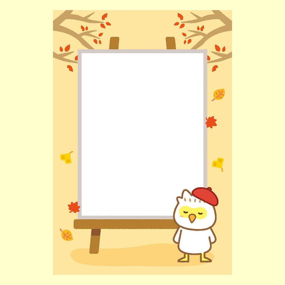 バラエティポストカード「きらり」 「ワーくん・芸術の秋」通信面 マキシマムカード ワーくん イラスト 絵画 キャンバス 紅葉 ベレー帽