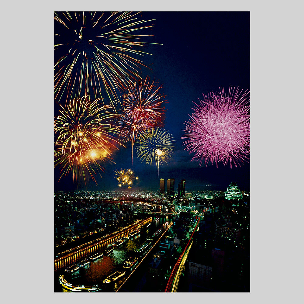 大阪城と花火　通信面　うつろいポストカード「しきさい」　株式会社エヌ·ビー·シー社製　NBC